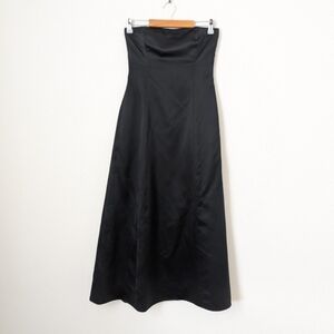 Nicole Miller Black Satin Strapless A-line Button Back Maxi Dress Formal Gown